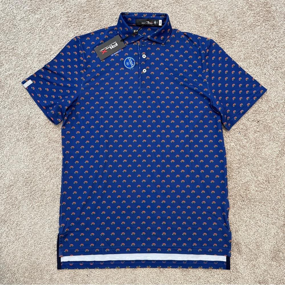 Men’s Size Small RLX Ralph Lauren Polo Gold Shirt Blue